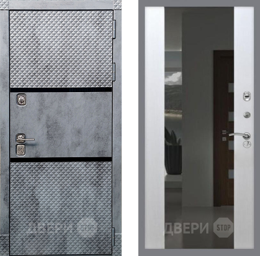 Входная металлическая Дверь Рекс (REX) 15 Бетон Темный СБ-16 Зеркало Белый ясень в Павловском Посаде