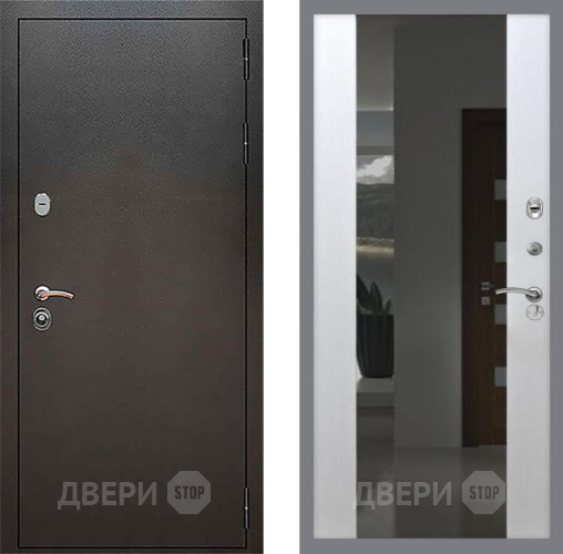 Входная металлическая Дверь Рекс (REX) 5 Серебро Антик СБ-16 Зеркало Белый ясень в Павловском Посаде