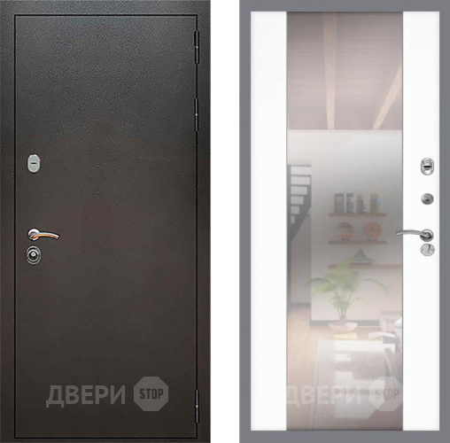 Входная металлическая Дверь Рекс (REX) 5 Серебро Антик СБ-16 Зеркало Силк Сноу в Павловском Посаде