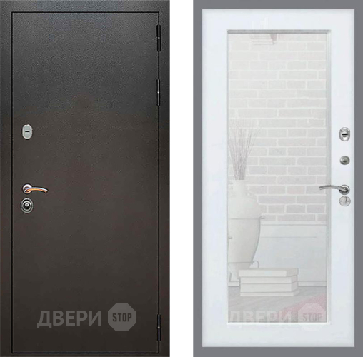 Входная металлическая Дверь Рекс (REX) 5 Серебро Антик Зеркало Пастораль Белый ясень в Павловском Посаде