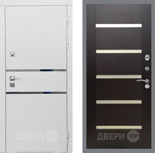 Входная металлическая Дверь Рекс (REX) 15 Силк Сноу СБ-14 стекло белое венге поперечный в Павловском Посаде