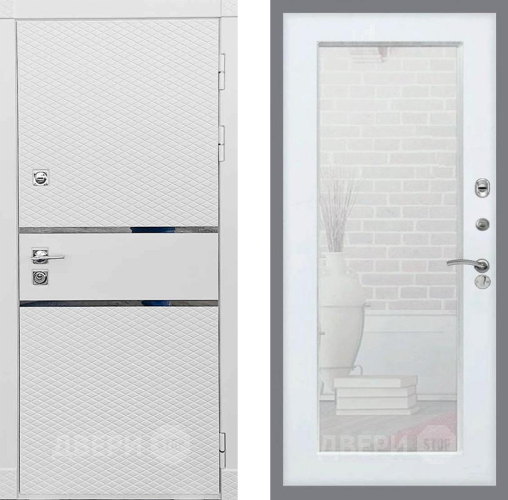 Входная металлическая Дверь Рекс (REX) 15 Силк Сноу Зеркало Пастораль Белый ясень в Павловском Посаде