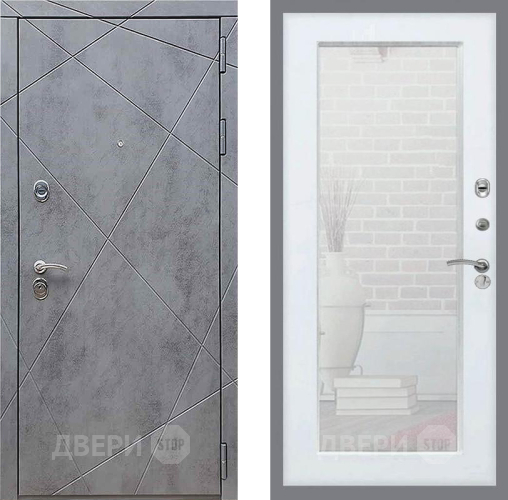 Входная металлическая Дверь Рекс (REX) 13 Бетон Темный Зеркало Пастораль Белый ясень в Павловском Посаде