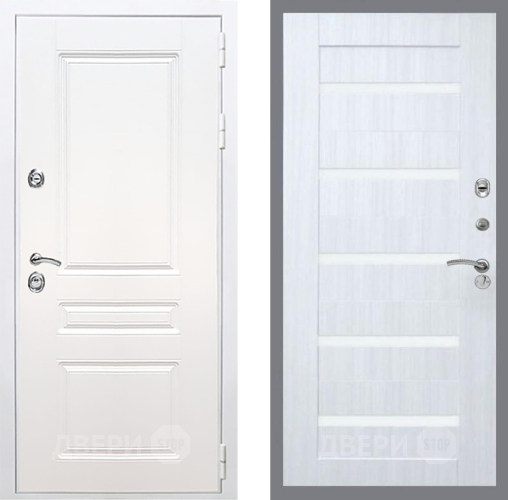 Входная металлическая Дверь Рекс (REX) Премиум-н Силк Сноу СБ-14 стекло белое Сандал белый в Павловском Посаде