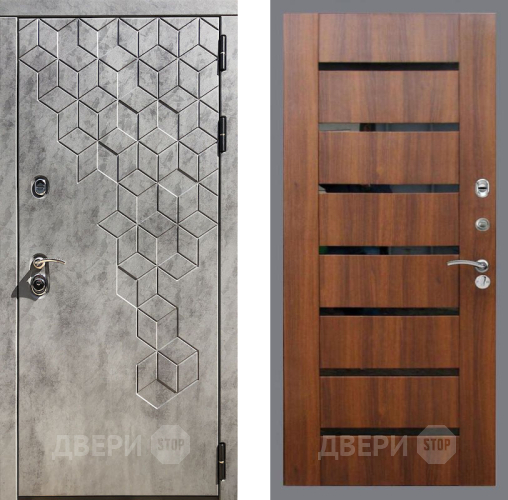 Входная металлическая Дверь Рекс (REX) 23 СБ-14 стекло черное Орех бренди в Павловском Посаде