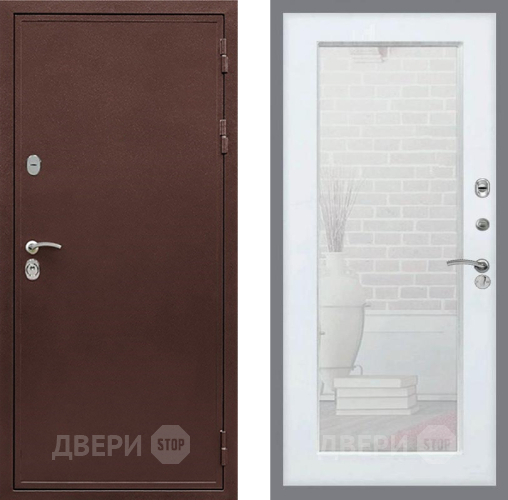 Входная металлическая Дверь Рекс (REX) 5 металл 3 мм Зеркало Пастораль Белый ясень в Павловском Посаде
