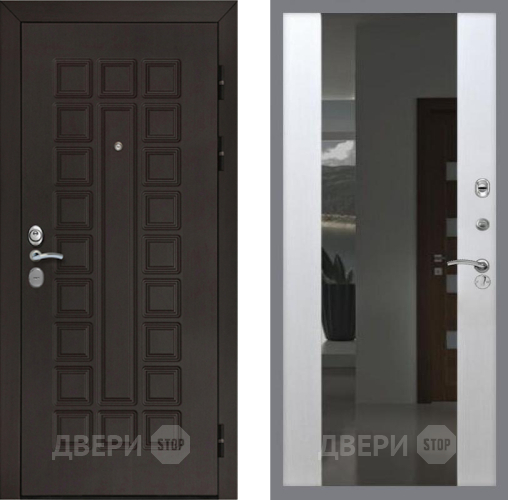 Входная металлическая Дверь Рекс (REX) Сенатор Cisa СБ-16 Зеркало Белый ясень в Павловском Посаде
